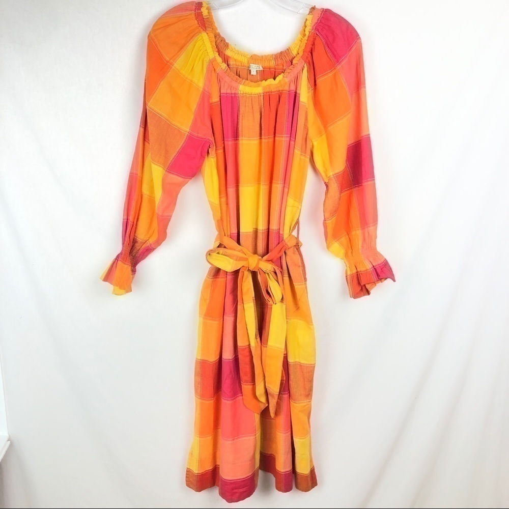 Belize orange yellow plaid boho dress